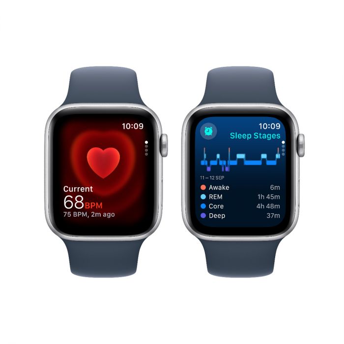 Apple Watch SE GPS 44mm Silver Aluminium Case with Storm Blue Sport Band S M iSTYLE