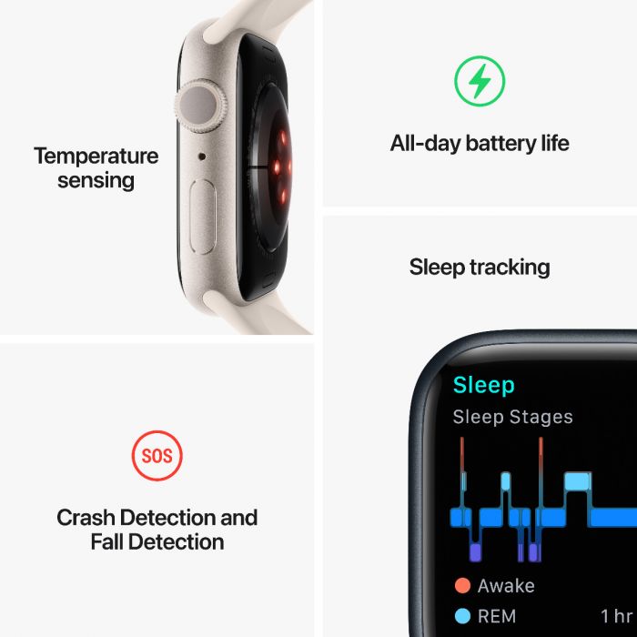 Apple Watch Series 8 GPS 45mm Silver Aluminium Case with White Sport Band Regular iSTYLE
